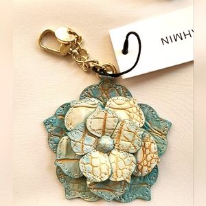 Brahmin NWT Keyfob Aqua and Cream w Gold